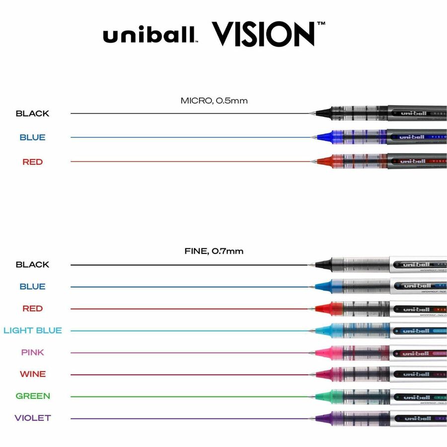 uniball™ Vision Fine Rollerball Pens - 0.7 mm Fine Pen Point - Purple Ink - 1 Dozen