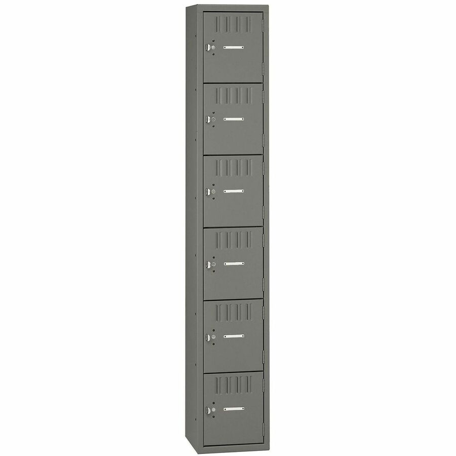 Tennsco 6-Tier No Legs Steel Box Lockers - Internal Size 12" Height x 12" Width x 18" Depth - Overall Size 72" Height x 12" Width x 18" Depth - Medium Gray - Steel