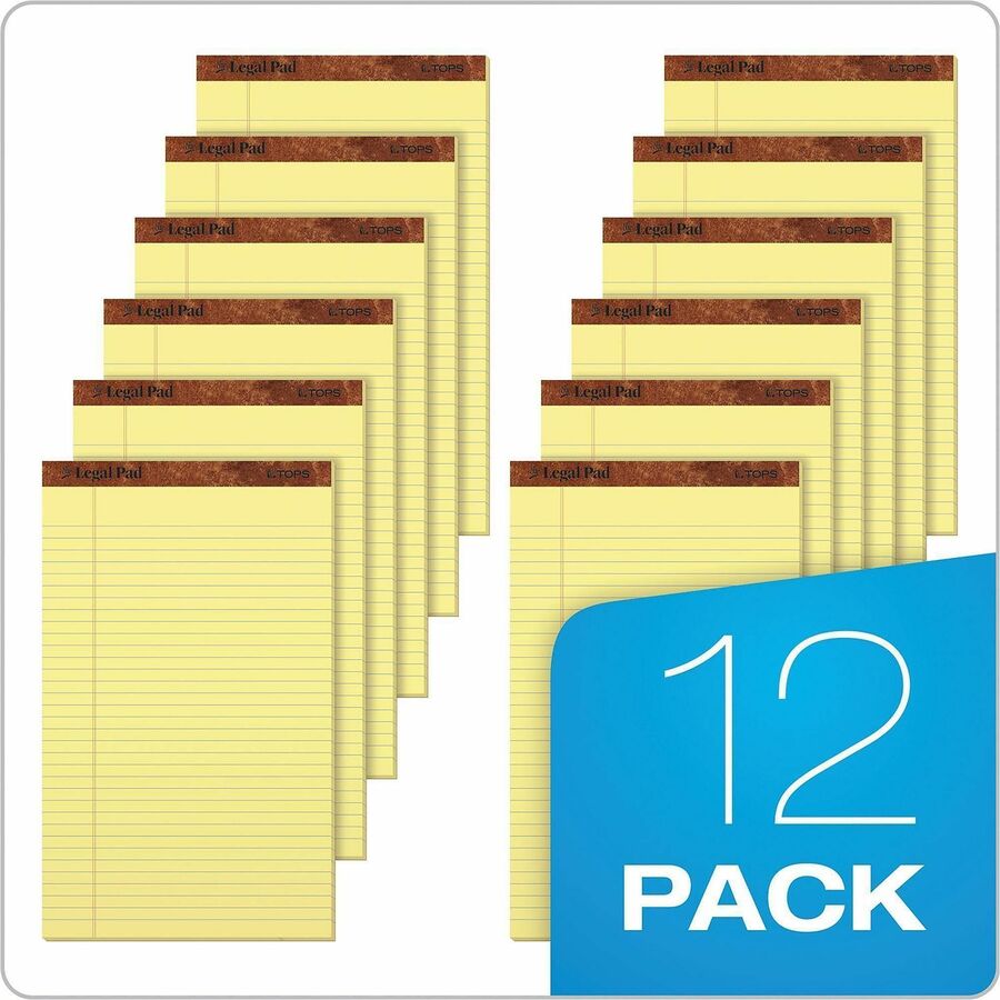 TOPS The Legal Rule Writing Pads - Legal - 50 Sheets - Double Stitched - 0.34" Ruled - 16 lb Basis Weight - Legal - 8 1/2" x 14" Sheet Size - Canary Paper - Perforated, Hard Cover, Heavyweight - 1 Dozen
