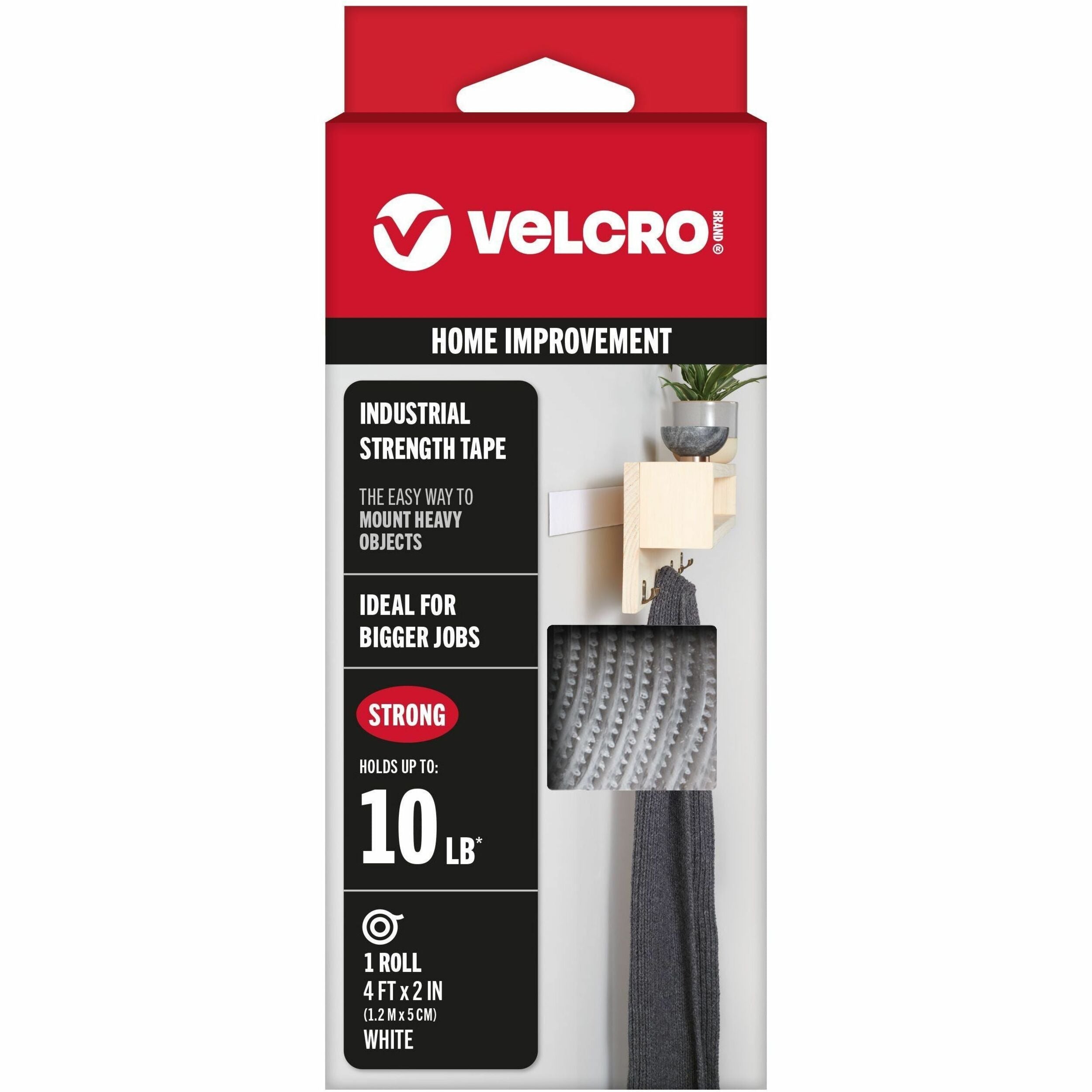 VELCRO® Industrial Strength 4ft x 2in Roll White - 4 ft Length x 2" Width - White - Plastic - Water Resistant, Long Lasting - For Tools, Equipment, Glass, Hanging, Project, Industrial, Garage, Indoor, Outdoor, Mounting, Storing, ... Roll - 1 / Roll