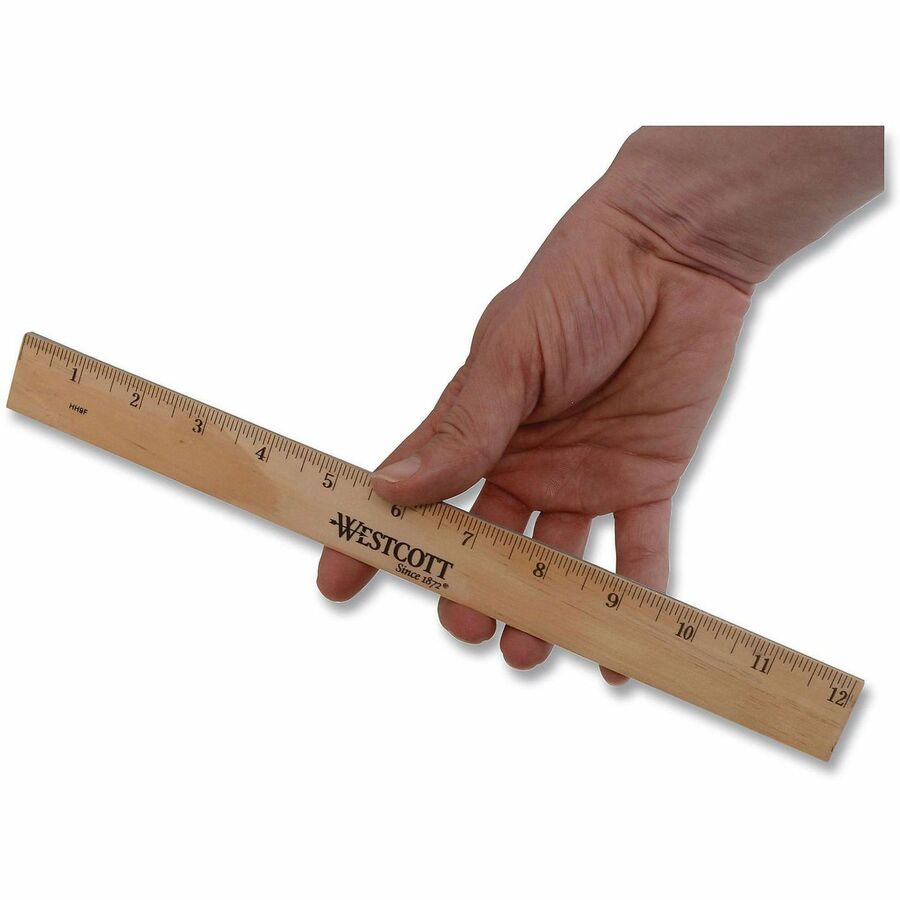 Westcott 12" Dual-Sided Inches/Metric Wood Ruler - 12" Length x 1" Width - 1/16 Graduations - Metric, Imperial Measuring System - Wood - 1 Each