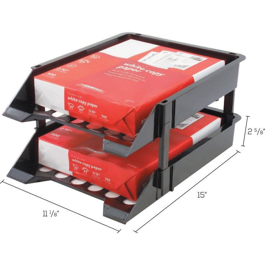 Deflecto SuperTray Countertop Tray - 2 Tier(s) - 2.63" Height x 11.13" Width x 15" Depth - Desktop - Break Resistant - Black - Plastic - 2 / Set
