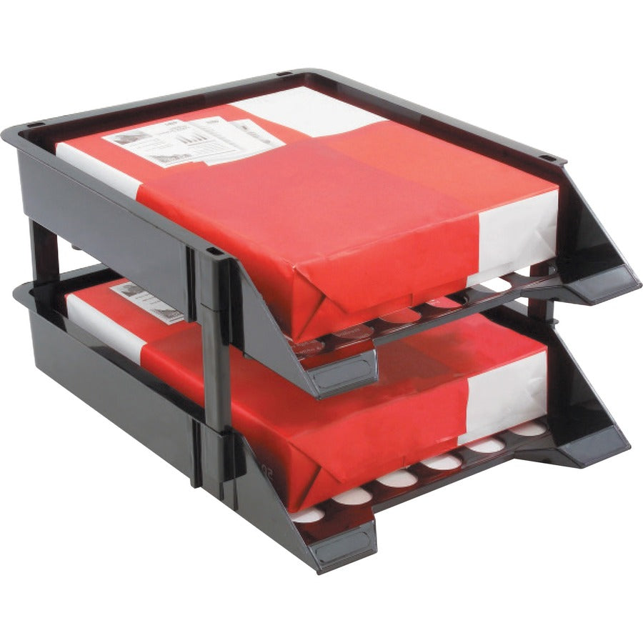 Deflecto SuperTray Countertop Tray - 2 Tier(s) - 2.63" Height x 11.13" Width x 15" Depth - Desktop - Break Resistant - Black - Plastic - 2 / Set