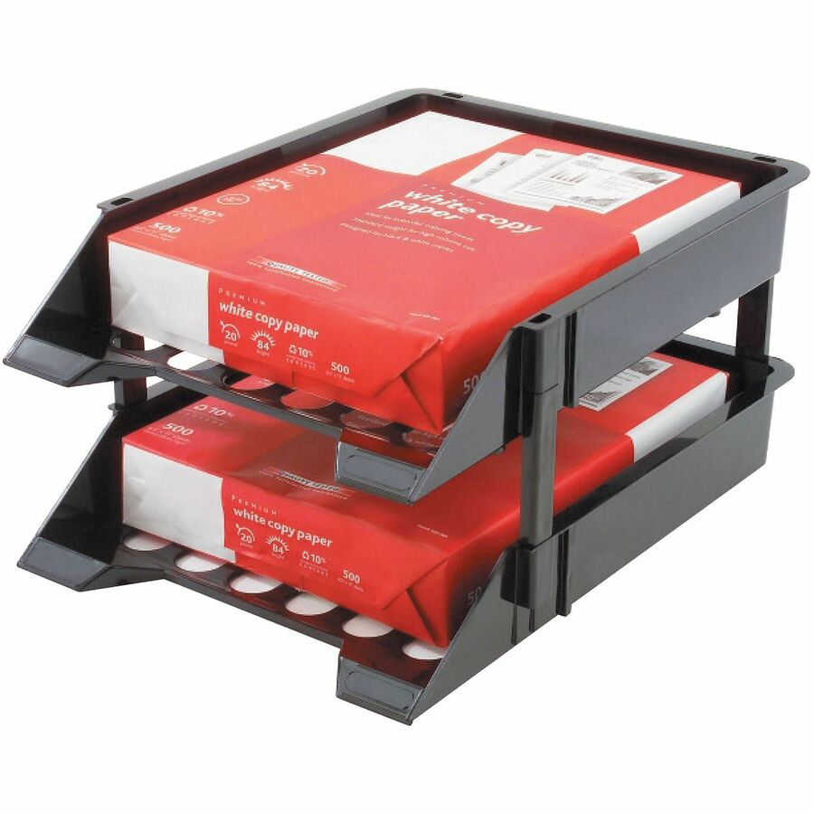Deflecto SuperTray Countertop Tray - 2 Tier(s) - 2.63" Height x 11.13" Width x 15" Depth - Desktop - Break Resistant - Black - Plastic - 2 / Set