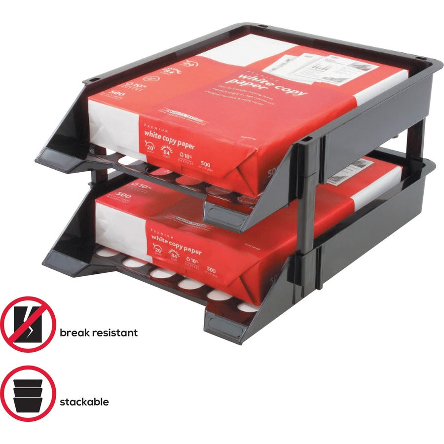 Deflecto SuperTray Countertop Tray - 2 Tier(s) - 2.63" Height x 11.13" Width x 15" Depth - Desktop - Break Resistant - Black - Plastic - 2 / Set