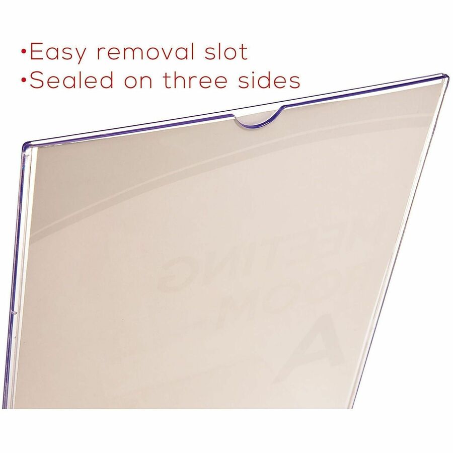 Deflecto 4" Pocket Slanted Plastic Sign Holder - 11" Width x 8.5" Height - Rectangular Shape - Plastic - Clear - 1 Each