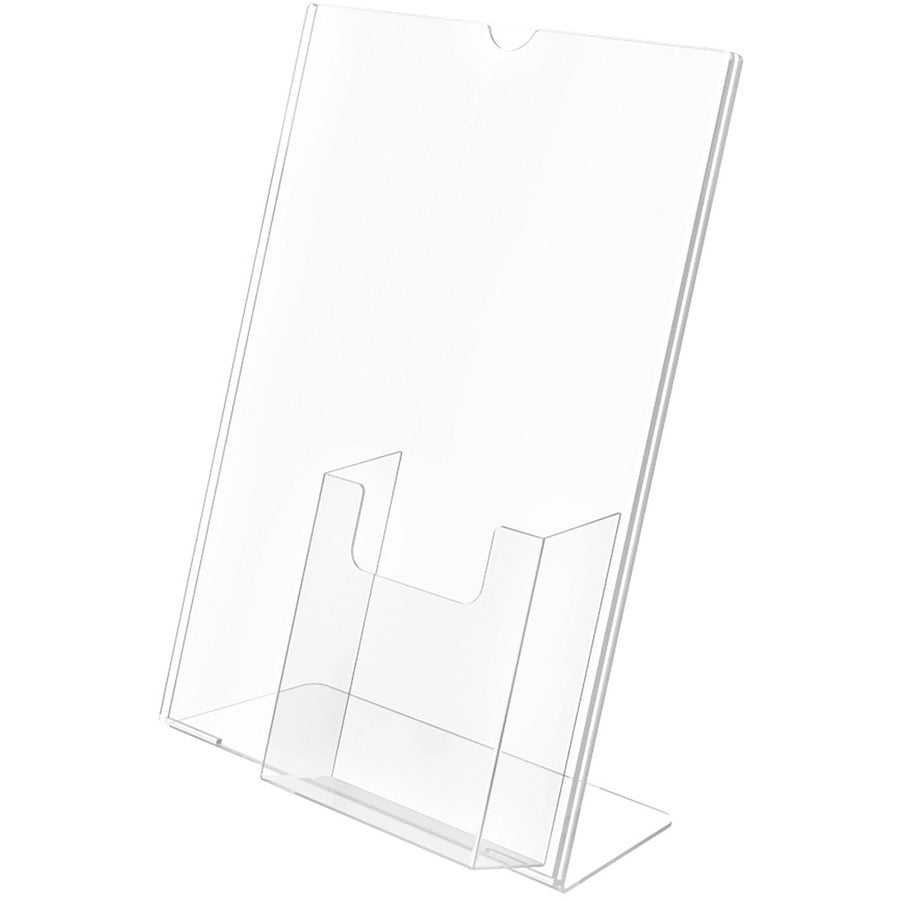 Deflecto 4" Pocket Slanted Plastic Sign Holder - 11" Width x 8.5" Height - Rectangular Shape - Plastic - Clear - 1 Each