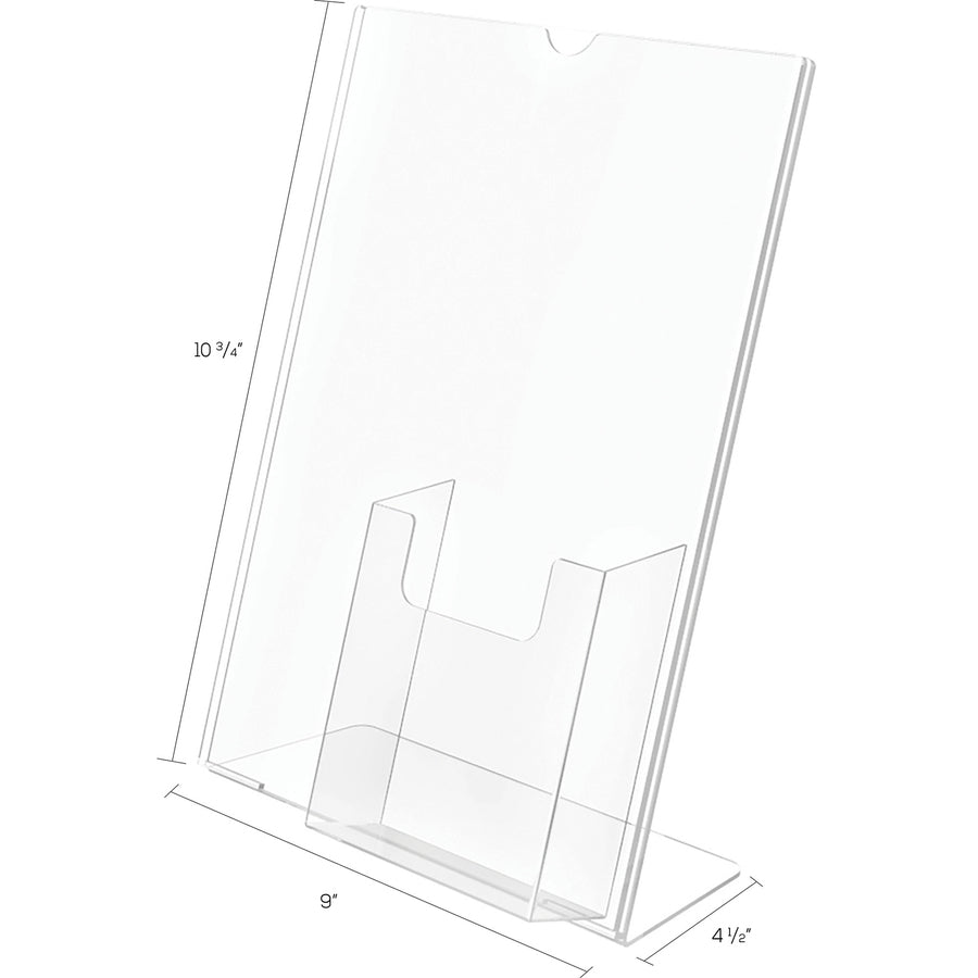 Deflecto 4" Pocket Slanted Plastic Sign Holder - 11" Width x 8.5" Height - Rectangular Shape - Plastic - Clear - 1 Each