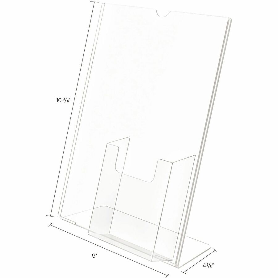 Deflecto 4" Pocket Slanted Plastic Sign Holder - 11" Width x 8.5" Height - Rectangular Shape - Plastic - Clear - 1 Each