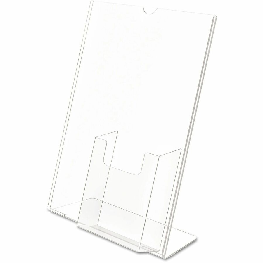 Deflecto 4" Pocket Slanted Plastic Sign Holder - 11" Width x 8.5" Height - Rectangular Shape - Plastic - Clear - 1 Each