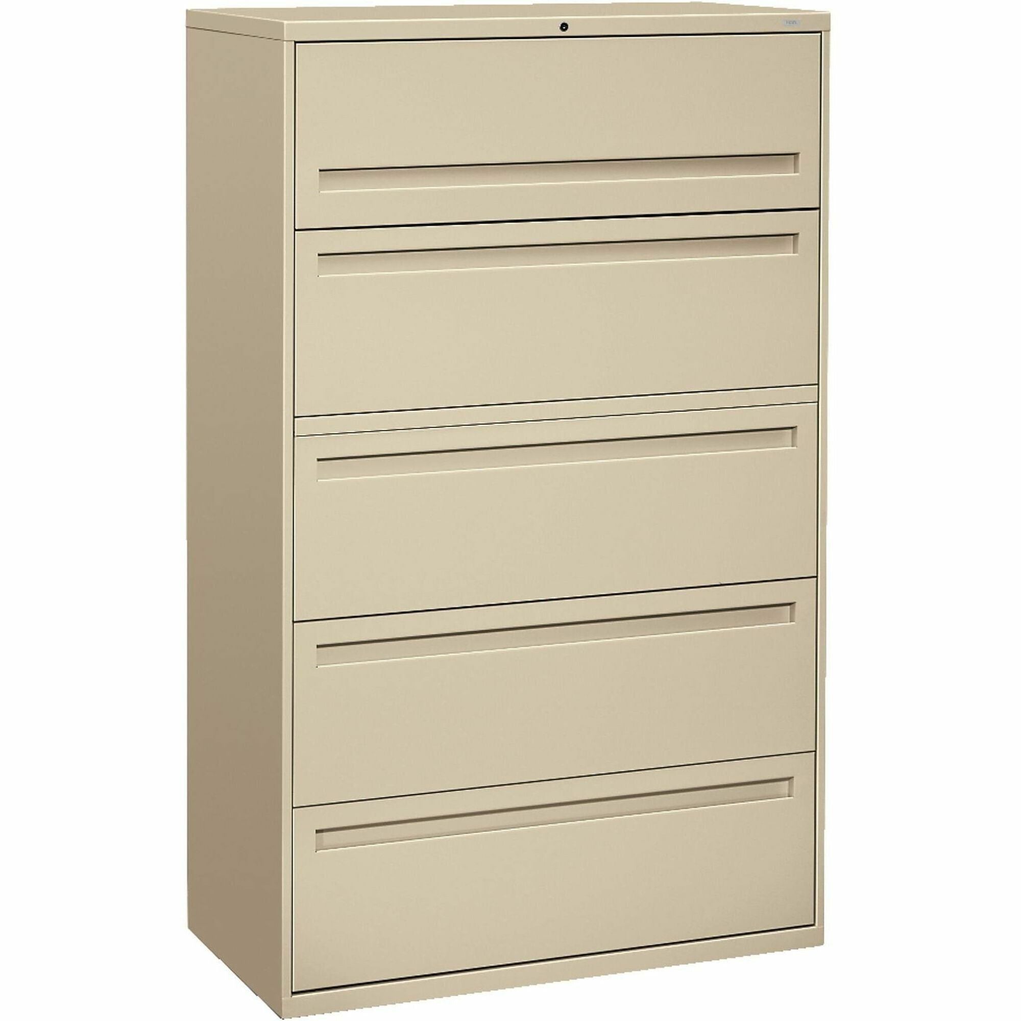 HON Brigade 700 Series 5-Drawer Lateral - 42" Width x 18" Depth x 64.3" Height - 2 x Shelf(ves) - 5 x Drawer(s) - A4, Legal, Letter - Lateral - Interlocking - Putty - Steel - Recycled