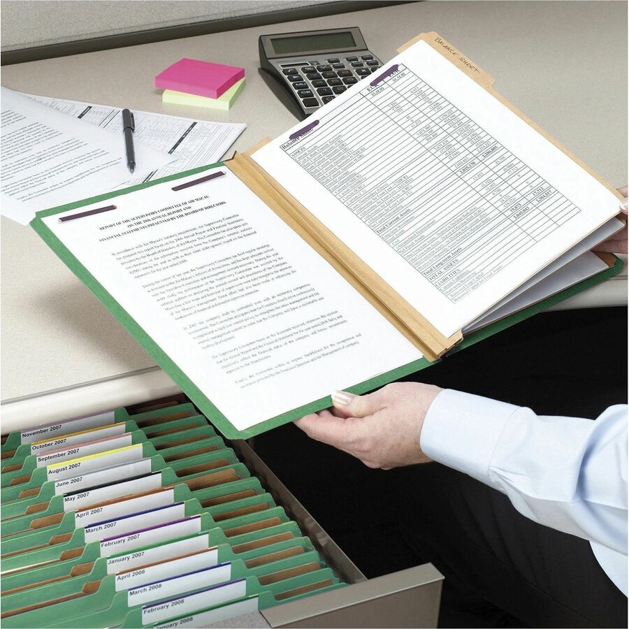 Smead SafeSHIELD 2/5 Tab Cut Letter Recycled Classification Folder - 8 1/2" x 11" - 3" Expansion - 2 x 2S Fastener(s) - 2" for Folder - Top Tab Location - Right of Center Tab Position - 3 Divider(s) - 25 pt. - Pressboard - Green - Heavy Duty, Tear Resi...