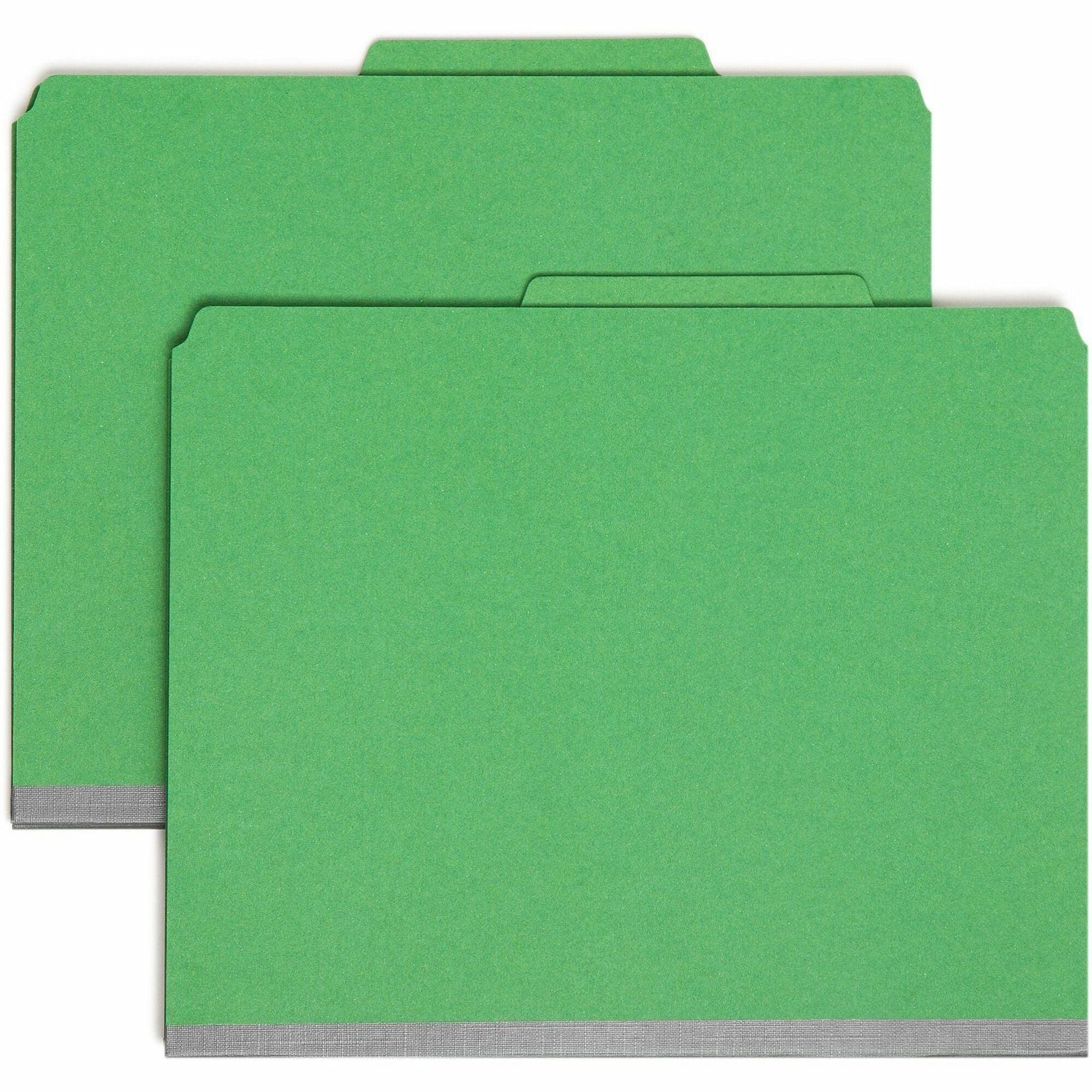 Smead SafeSHIELD 2/5 Tab Cut Letter Recycled Classification Folder - 8 1/2" x 11" - 3" Expansion - 2 x 2S Fastener(s) - 2" for Folder - Top Tab Location - Right of Center Tab Position - 3 Divider(s) - 25 pt. - Pressboard - Green - Heavy Duty, Tear Resi...