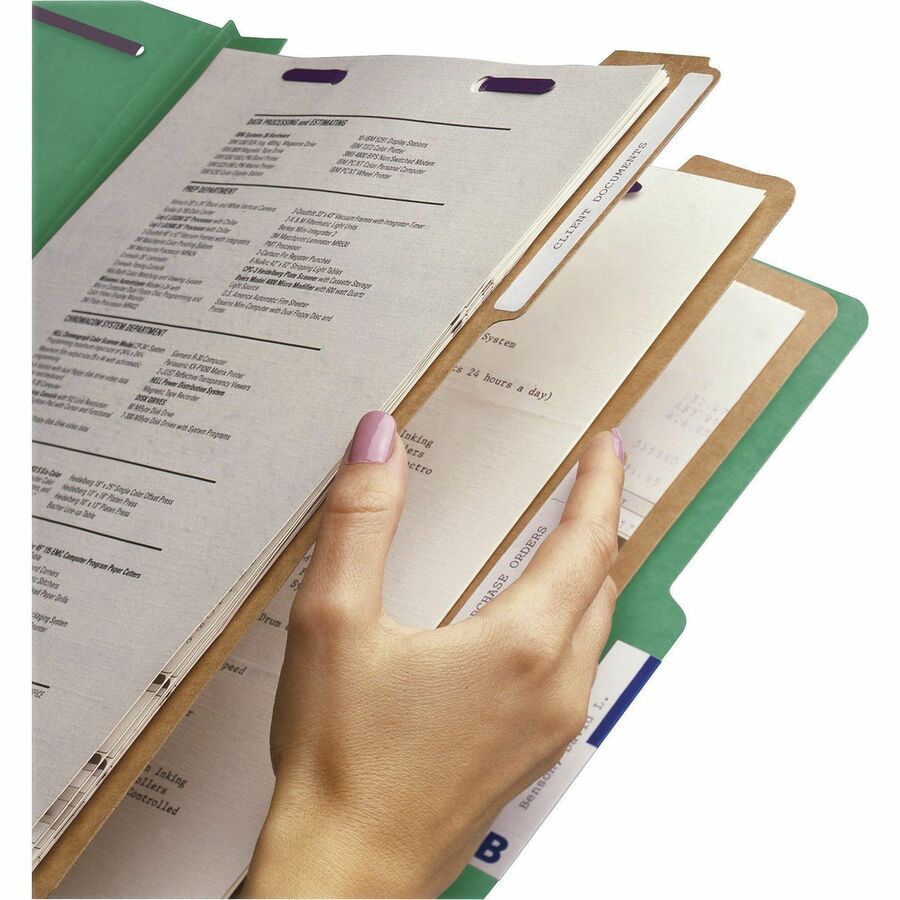 Smead SafeSHIELD 2/5 Tab Cut Letter Recycled Classification Folder - 8 1/2" x 11" - 3" Expansion - 2 x 2S Fastener(s) - 2" for Folder - Top Tab Location - Right of Center Tab Position - 3 Divider(s) - 25 pt. - Pressboard - Green - Heavy Duty, Tear Resi...
