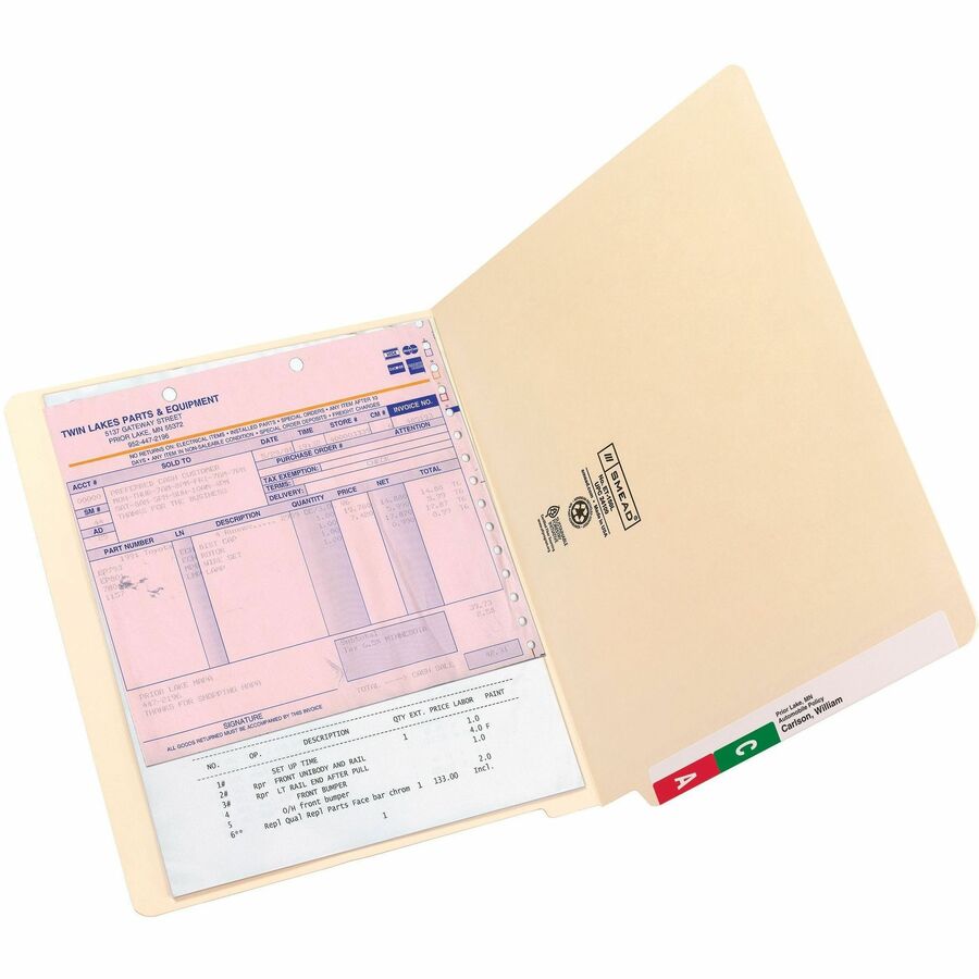 Smead Straight Tab Cut Letter Recycled End Tab File Folder - 8 1/2" x 11" - 3/4" Expansion - 11 pt. - 1 Plys - Manila - Durable - 10% Recycled - 100 / Box
