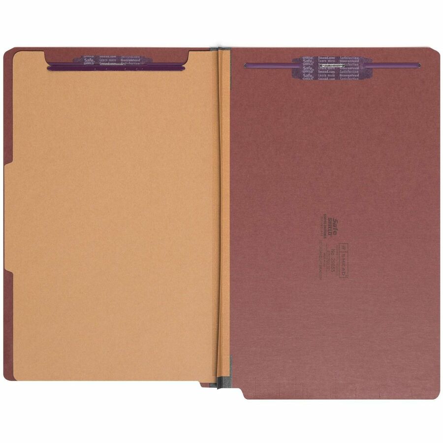 Smead 1/3 Tab Cut Legal Recycled Classification Folder - 8 1/2" x 14" - 2" Expansion - 2 x 2S Fastener(s) - 2" for Folder, 1" for Divider - End Tab Location - 1 Divider(s) - 25 pt. - Pressboard - Red - Rounded Corner - 100% Recycled - 10 / Box