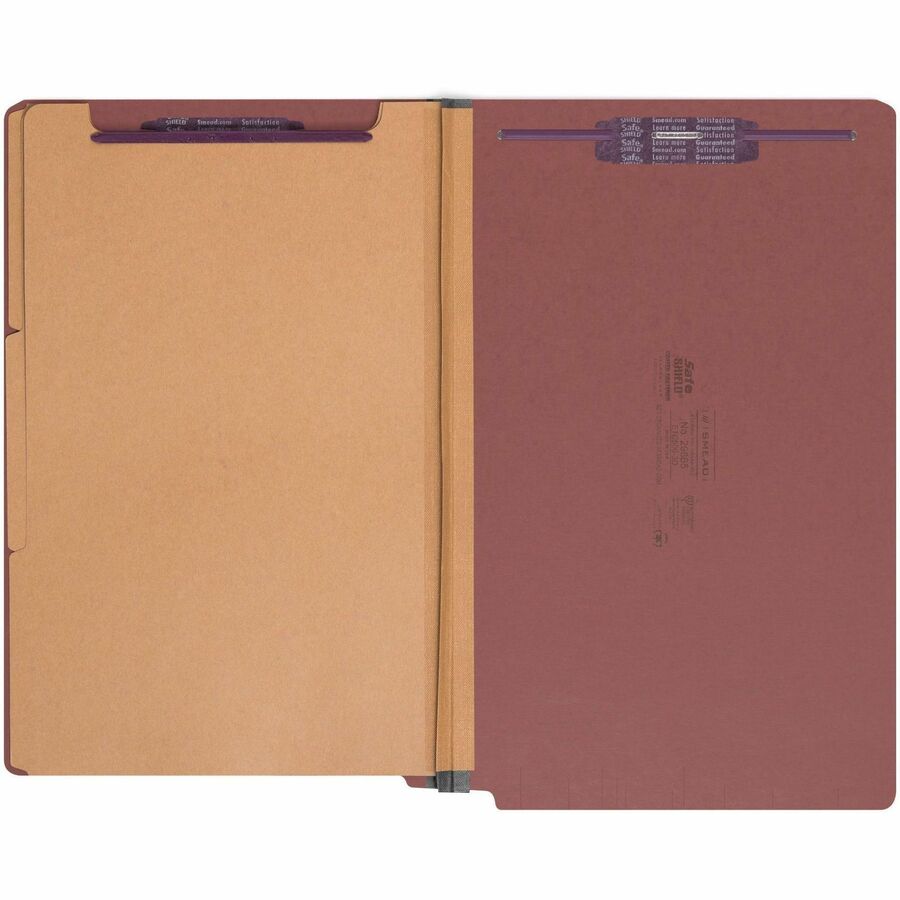 Smead 1/3 Tab Cut Legal Recycled Classification Folder - 8 1/2" x 14" - 3" Expansion - 2 x 2S Fastener(s) - 2" for Folder, 1" for Divider - End Tab Location - 3 Divider(s) - 25 pt. - Pressboard - Red - Rounded Corner - 60% Recycled - 10 / Box