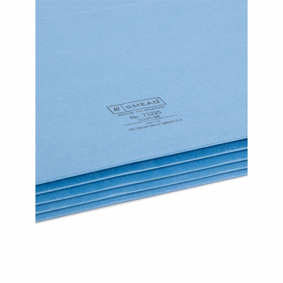 Smead Straight Tab Cut Letter Recycled File Pocket - 8 1/2" x 11" - 3 1/2" Expansion - Top Tab Location - 9 pt. - Blue - Tear Resistant - 10% Recycled - 1 Each
