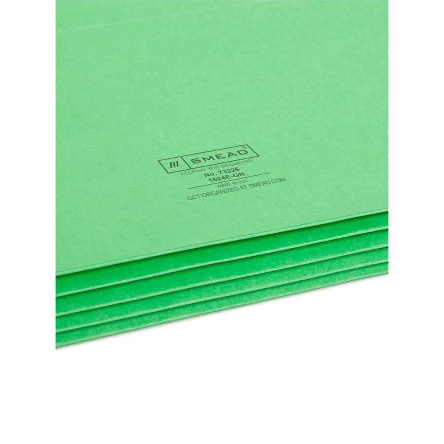 Smead Straight Tab Cut Letter Recycled File Pocket - 8 1/2" x 11" - 3 1/2" Expansion - Top Tab Location - 9 pt. - Card Stock - Green - Tear Resistant - 10% Recycled - 1 Each