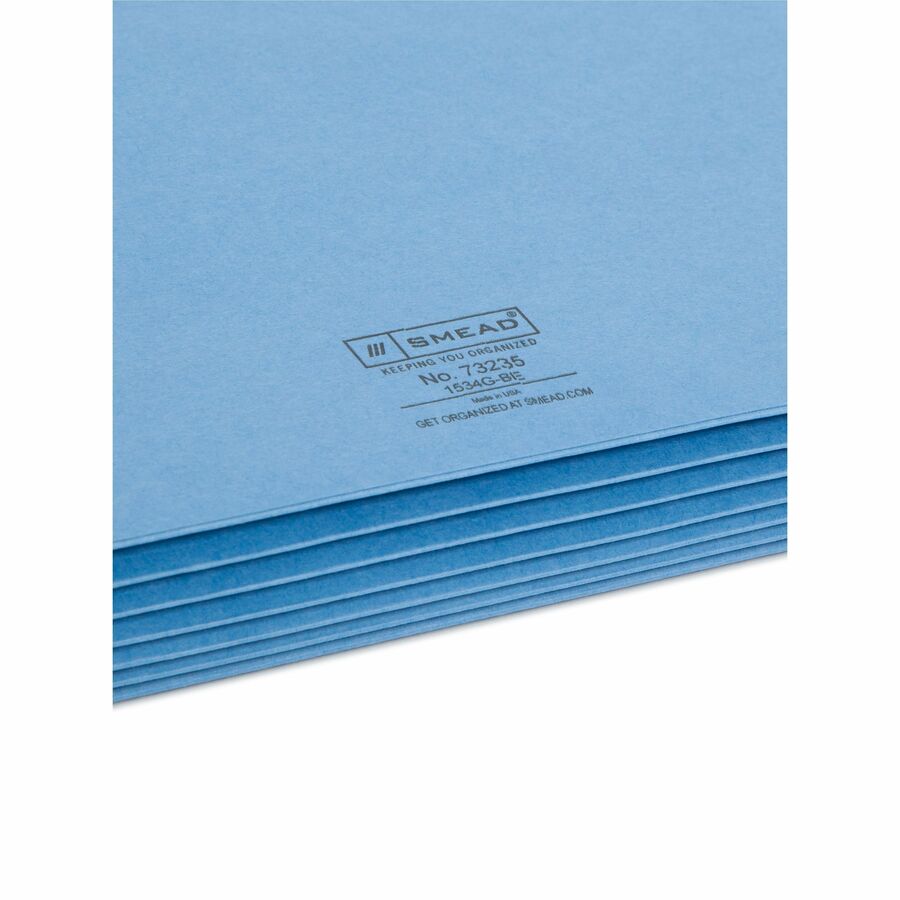 Smead Straight Tab Cut Letter Recycled File Pocket - 8 1/2" x 11" - 5 1/4" Expansion - Top Tab Location - 9 pt. - Blue - Tear Resistant - 10% Recycled - 1 Each