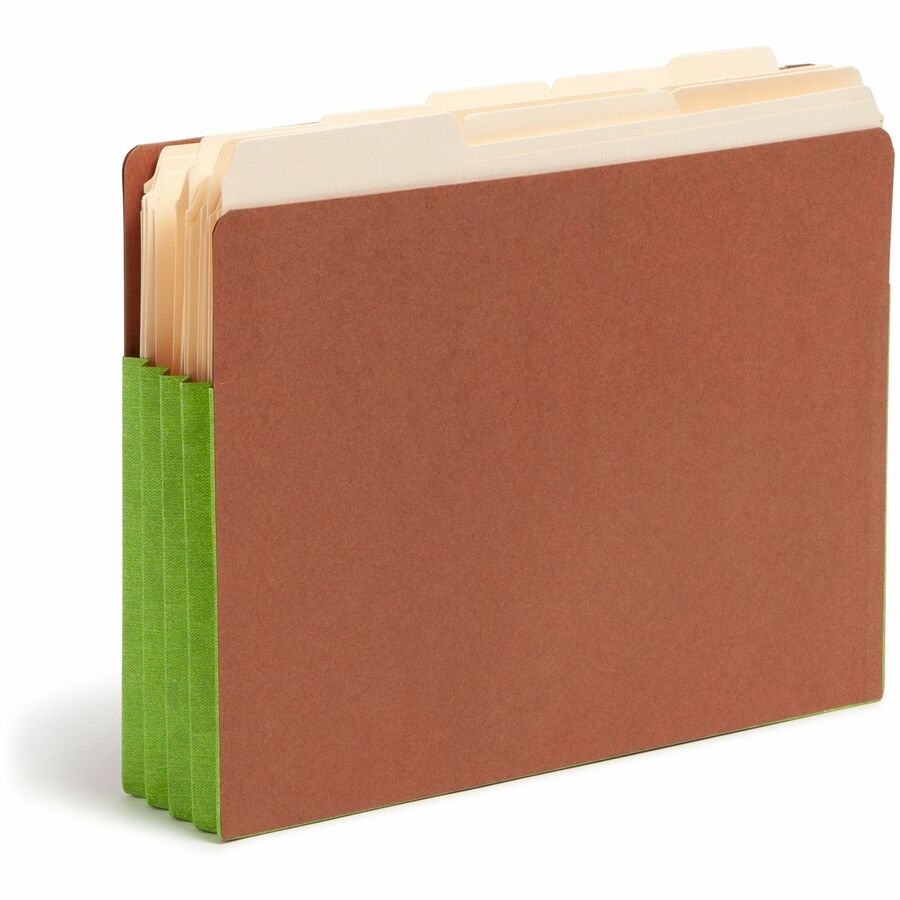 Smead TUFF Pocket Straight Tab Cut Letter Recycled File Pocket - 8 1/2" x 11" - 3 1/2" Expansion - 1 Pocket(s) - Top Tab Location - 2 Plys - Redrope - Green - Tear Resistant - 30% Recycled - 10 / Box