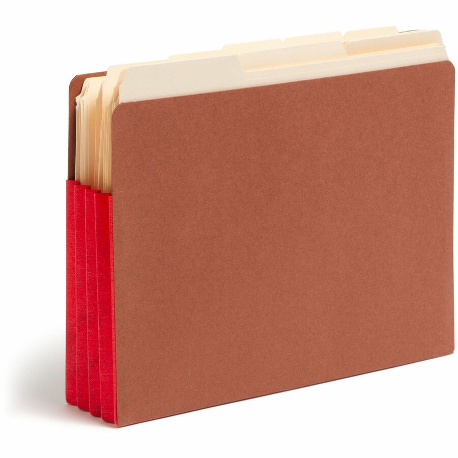 Smead TUFF Pocket Straight Tab Cut Letter Recycled File Pocket - 8 1/2" x 11" - 3 1/2" Expansion - 1 Pocket(s) - Top Tab Location - 12.5 pt. - 2 Plys - Redrope - Red - Tear Resistant - 30% Recycled - 10 / Box