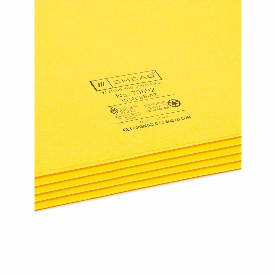 Smead Straight Tab Cut Letter Recycled File Pocket - 8 1/2" x 11" - 3 1/2" Expansion - Card Stock - Yellow, Green, Red, Blue, Redrope - Tear Resistant - 10% Recycled - 5 / Pack