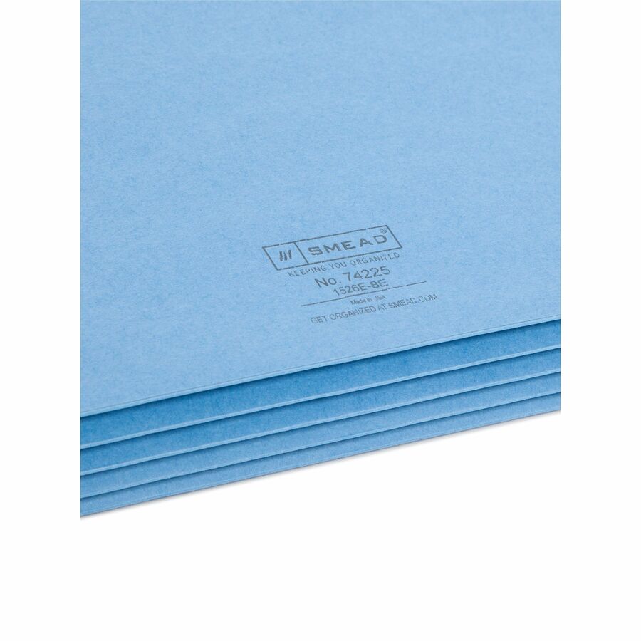 Smead Straight Tab Cut Legal Recycled File Pocket - 8 1/2" x 14" - 3 1/2" Expansion - Top Tab Location - Blue - Tear Resistant - 10% Recycled - 1 Each