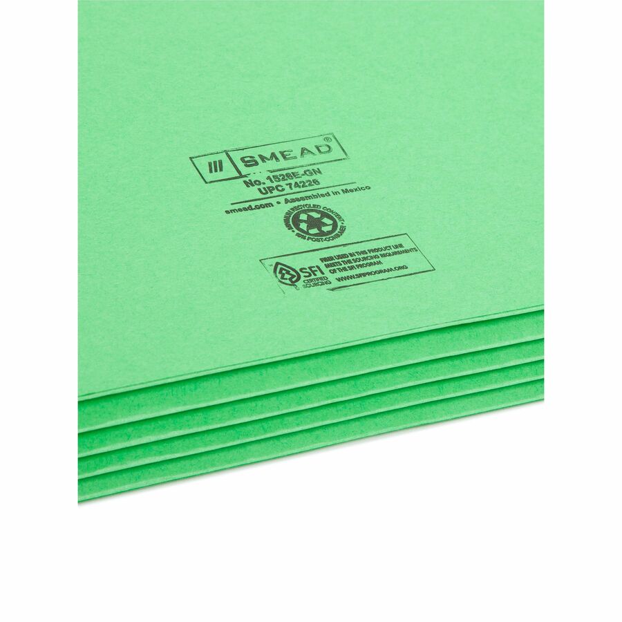 Smead TUFF Pocket Straight Tab Cut Legal Recycled File Pocket - 8 1/2" x 14" - 3 1/2" Expansion - Top Tab Location - Tyvek - Green - 10% Recycled - 1 Each