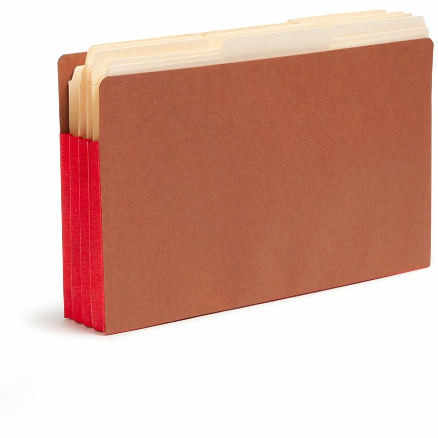 Smead TUFF Pocket Straight Tab Cut Legal Recycled File Pocket - 8 1/2" x 14" - 3 1/2" Expansion - 1 Pocket(s) - End Tab Location - Top Tab Position - 12.5 pt. - 2 Plys - Redrope - Red - Tear Resistant - 30% Recycled - 10 / Box