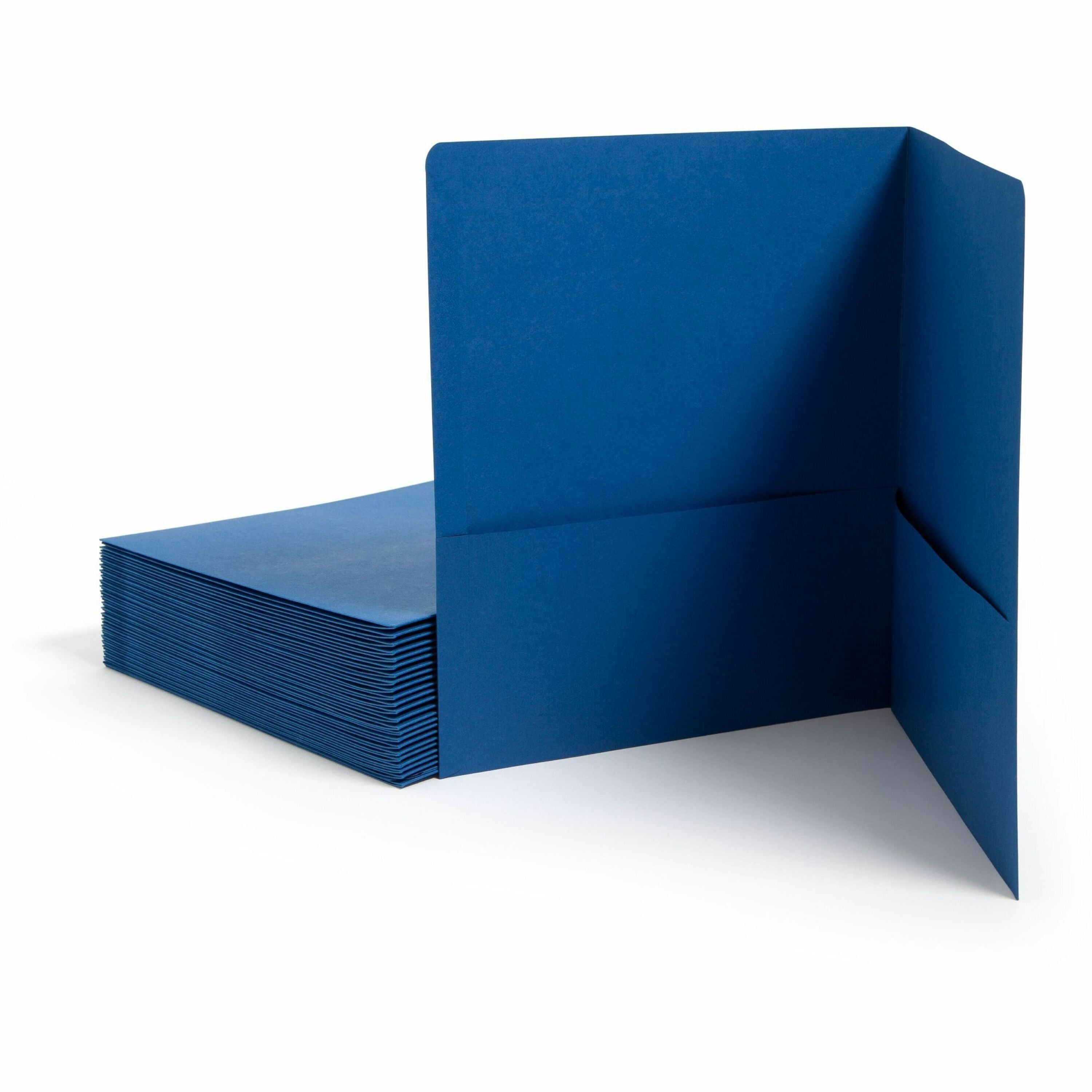 Smead Letter Recycled Pocket Folder - 8 1/2" x 11" - 100 Sheets Capacity - Folder - 2 Pocket(s) - 11 pt. - Leatherette - Dark Blue - 10% Recycled - 25 / Box