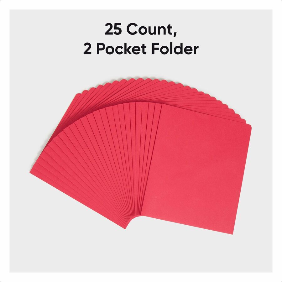 Smead Letter Recycled Pocket Folder - 8 1/2" x 11" - 100 Sheets Capacity - Folder - 2 Pocket(s) - 11 pt. - Leatherette - Red - 10% Recycled - 25 / Box