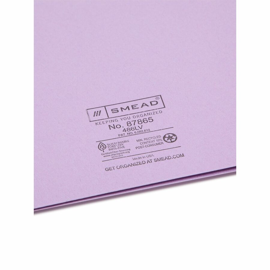 Smead Letter Recycled Pocket Folder - 1/2" Folder Capacity - 8 1/2" x 11" - 2 Pocket(s) - 11 pt. - Leatherette - Lavender - 10% Recycled - 25 / Box