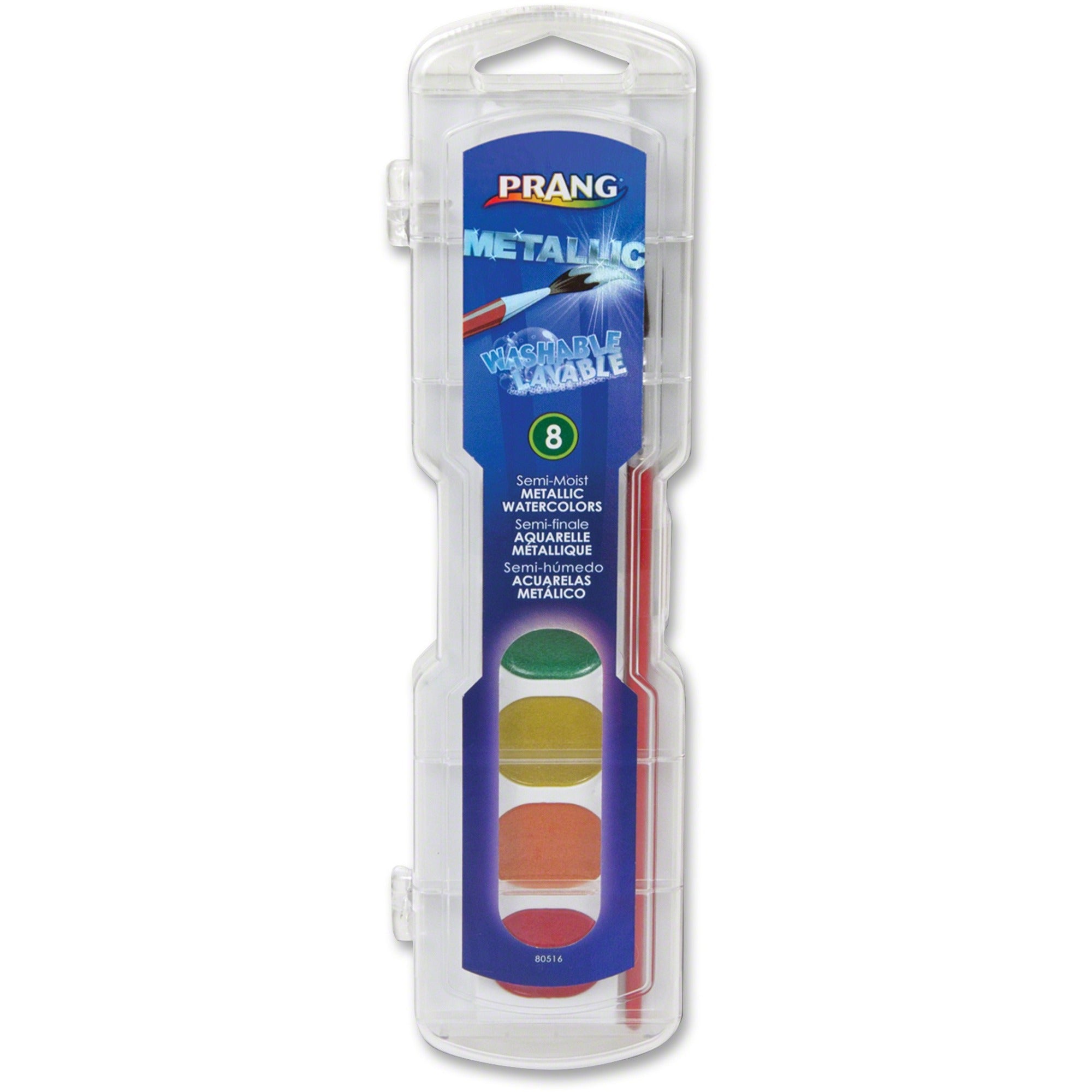 Dixon Washable Metallic Watercolors Set - Liquid - 8 Color(s) - Metallic - Gold, Silver, Copper, Blue, Green, Yellow, Red Orange, Red - 0.10 fl oz - Washable - 1 Each