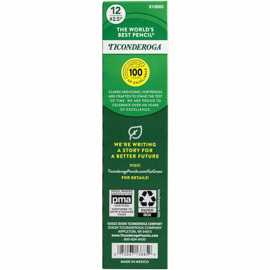 Ticonderoga No. 2.5 Pencils - Black Lead - # 2.5 - Yellow Cedar Barrel - 1 Dozen