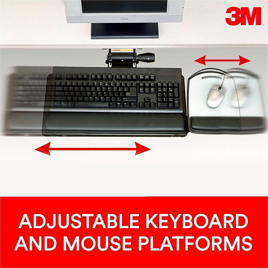 3M Sit/Stand Easy Keyboard Tray Platform Gel Wrists Precise Mouse Pad - 26.5" Width x 10.6" Depth - Black - 1