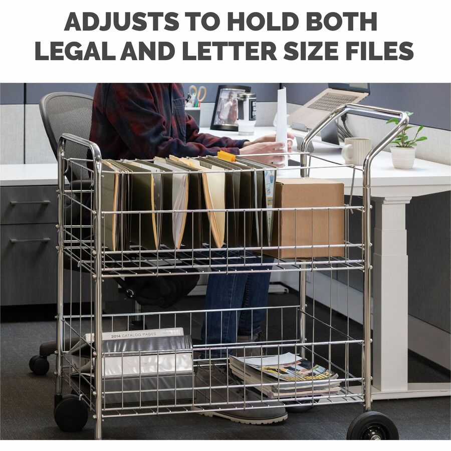 Fellowes Wire Mail Cart - 200 lb Load Capacity - 4 Casters - 6" , 4" Caster Size - Steel - 21.50" Width x 37.50" Depth x 39.50" Height - Chrome - 1 Each