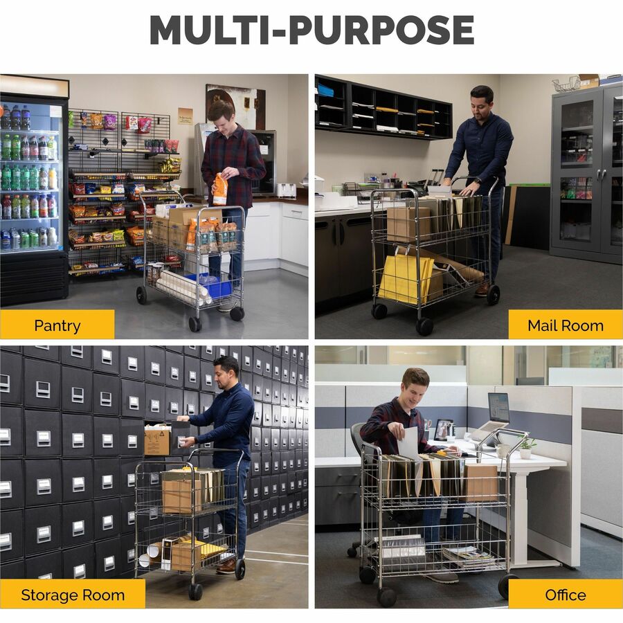 Fellowes Wire Mail Cart - 200 lb Load Capacity - 4 Casters - 6" , 4" Caster Size - Steel - 21.50" Width x 37.50" Depth x 39.50" Height - Chrome - 1 Each