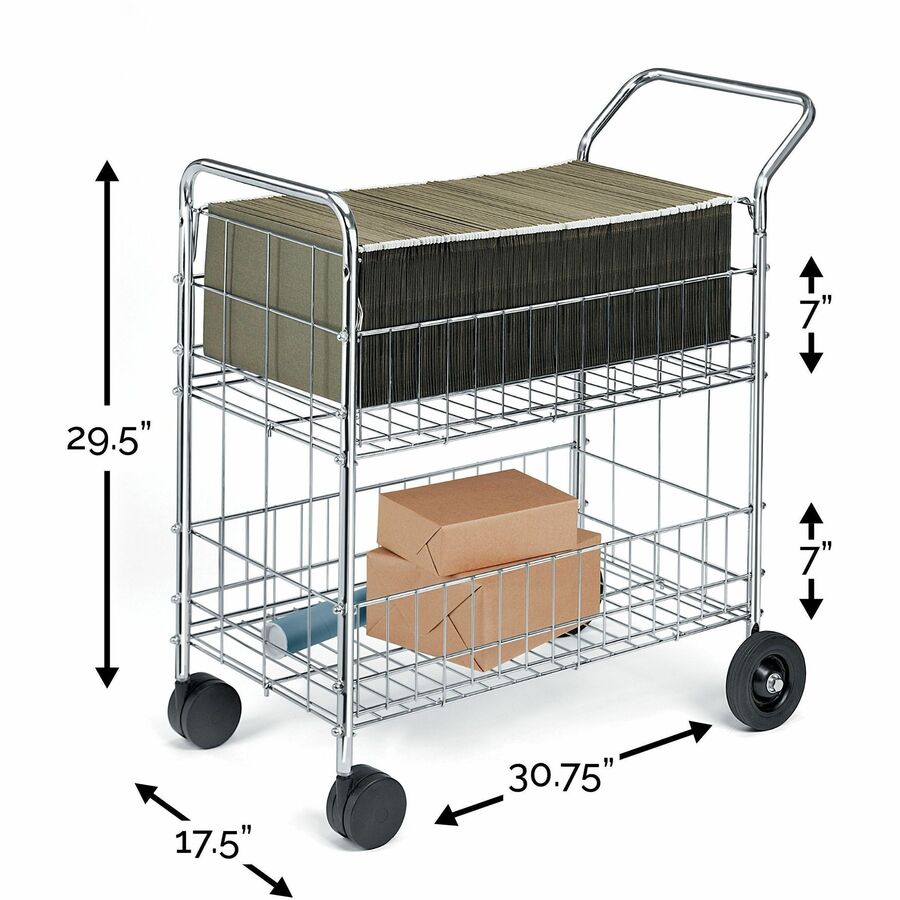Fellowes Wire Mail Cart - 200 lb Load Capacity - 4 Casters - 6" , 4" Caster Size - Steel - 21.50" Width x 37.50" Depth x 39.50" Height - Chrome - 1 Each