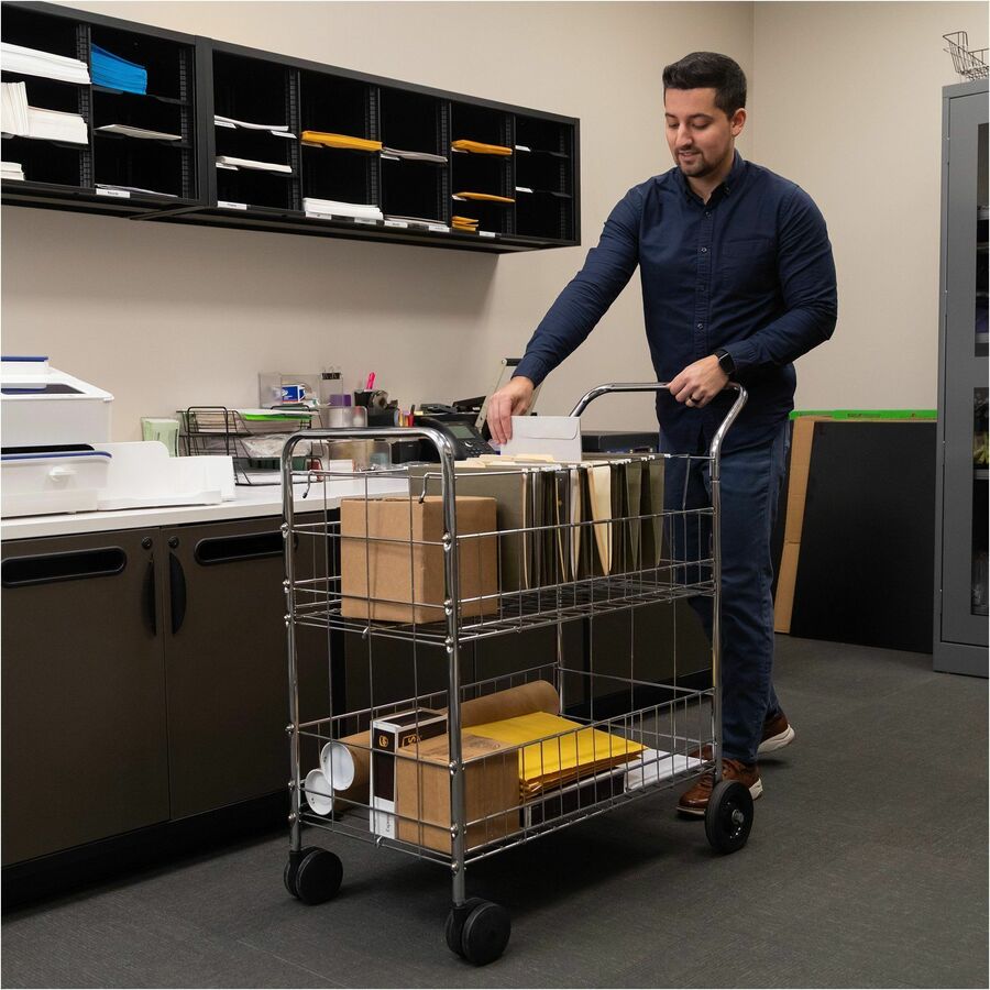 Fellowes Wire Mail Cart - 200 lb Load Capacity - 4 Casters - 6" , 4" Caster Size - Steel - 21.50" Width x 37.50" Depth x 39.50" Height - Chrome - 1 Each
