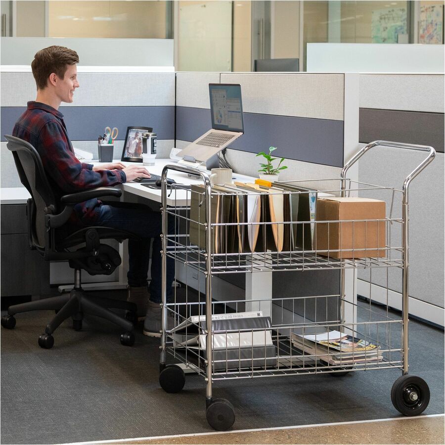 Fellowes Wire Mail Cart - 200 lb Load Capacity - 4 Casters - 6" , 4" Caster Size - Steel - 21.50" Width x 37.50" Depth x 39.50" Height - Chrome - 1 Each