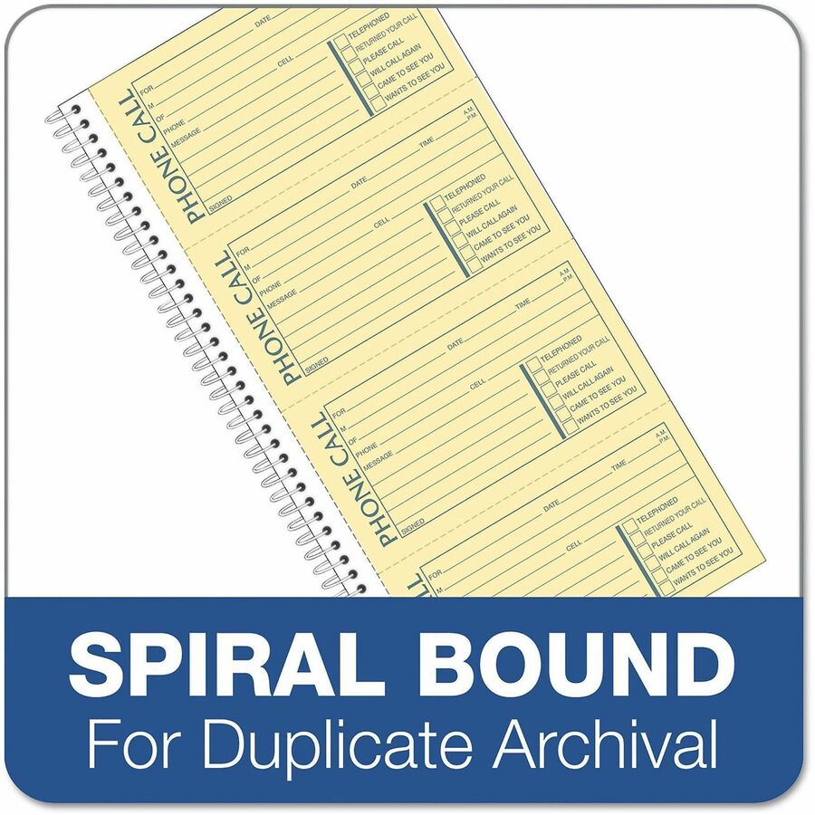 TOPS Telephone Message Book - Spiral Bound - 2 Part - Carbonless Copy - 2.75" x 5" Form Size - 11" x 5.50" Sheet Size - White - 1 Each
