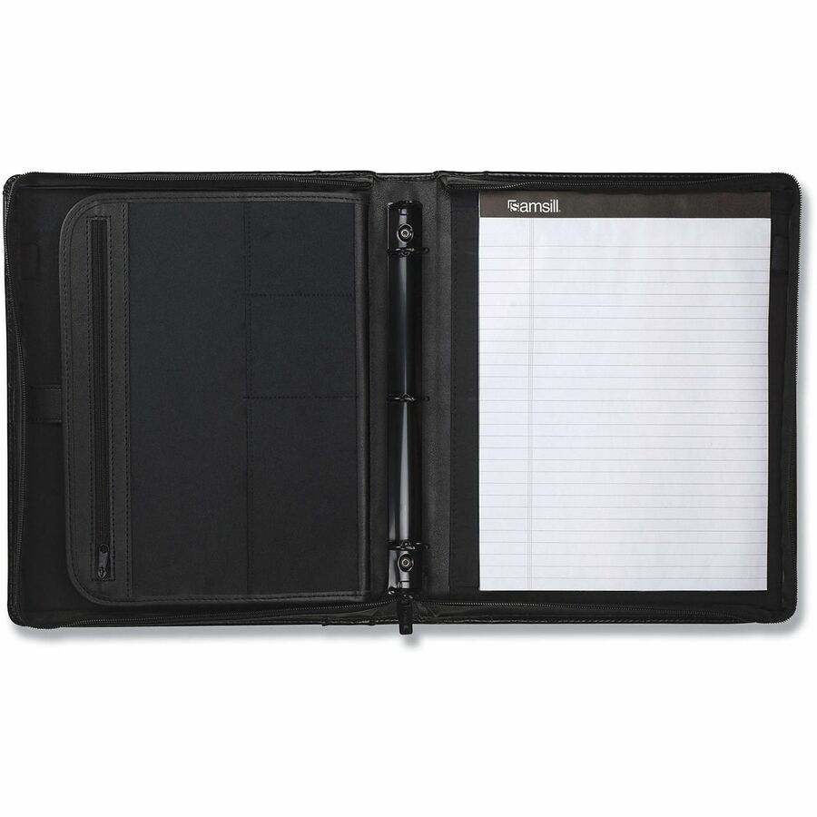 Samsill Regal Letter Pad Folio with Fastener - 1" Folder Capacity - 8 1/2" x 11" - 1" for Folder - Internal Pocket(s) - Leather, Metal - Black - Zipper Closure, Handle, Tablet Pocket, Document Pocket, Spine, Padded Handle, Padded Spine - 0% Recycled - ...