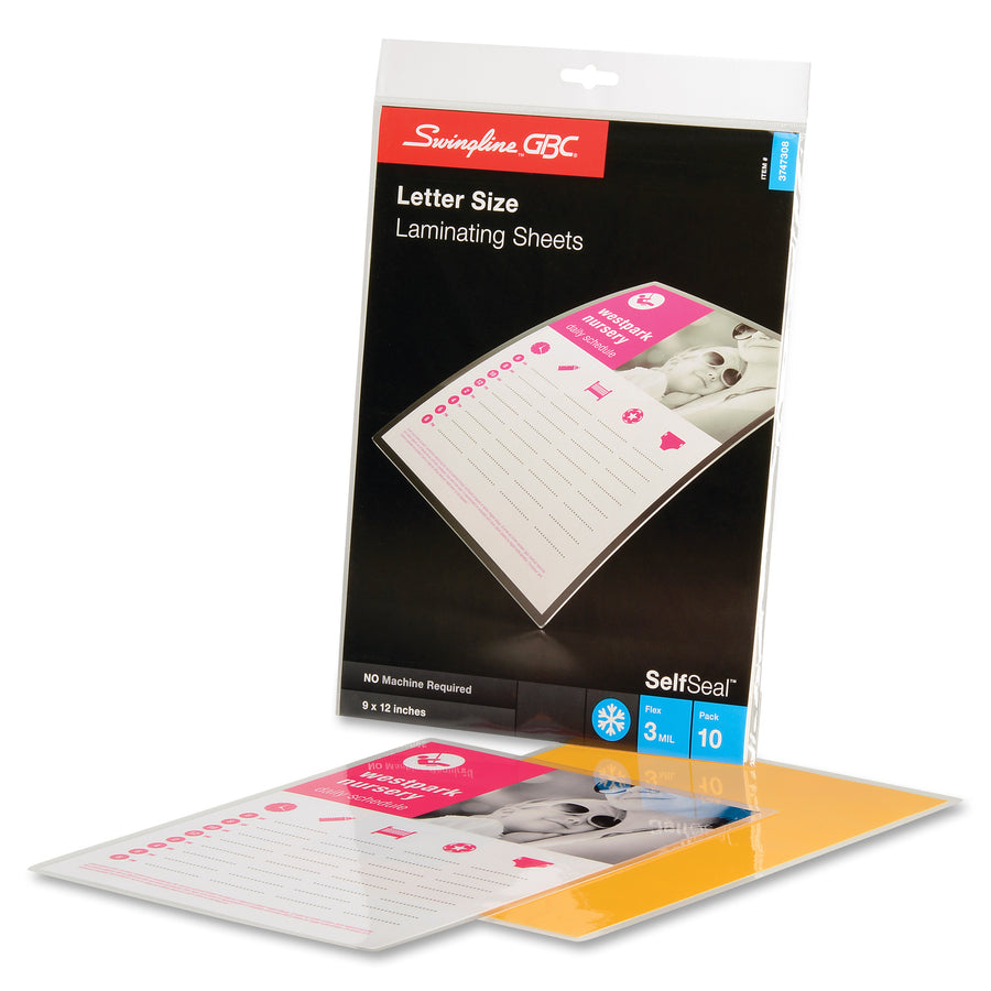 GBC Self-Adhesive Laminating Pouch - Laminating Pouch/Sheet Size: 9" Width x 12" Length x 3 mil Thickness - for Certificate, News Clipping, Schedule, Price List, Photo, Artwork, Recipe - Self-adhesive - Clear - 10 / Pack