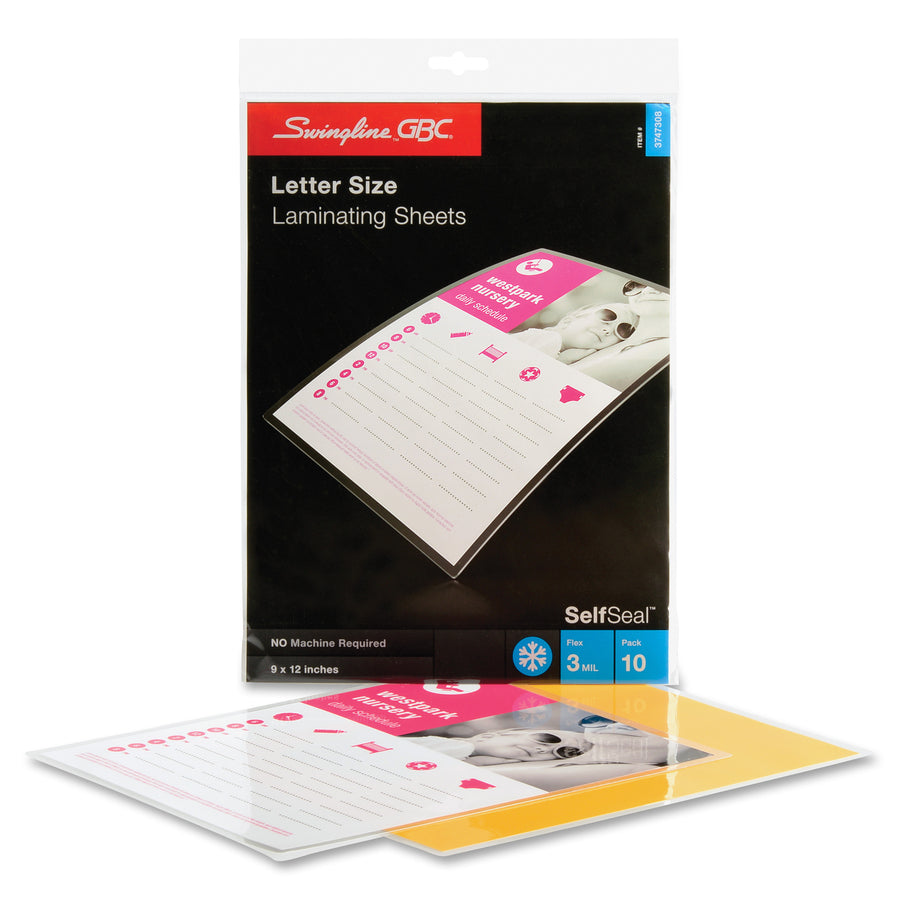 GBC Self-Adhesive Laminating Pouch - Laminating Pouch/Sheet Size: 9" Width x 12" Length x 3 mil Thickness - for Certificate, News Clipping, Schedule, Price List, Photo, Artwork, Recipe - Self-adhesive - Clear - 10 / Pack