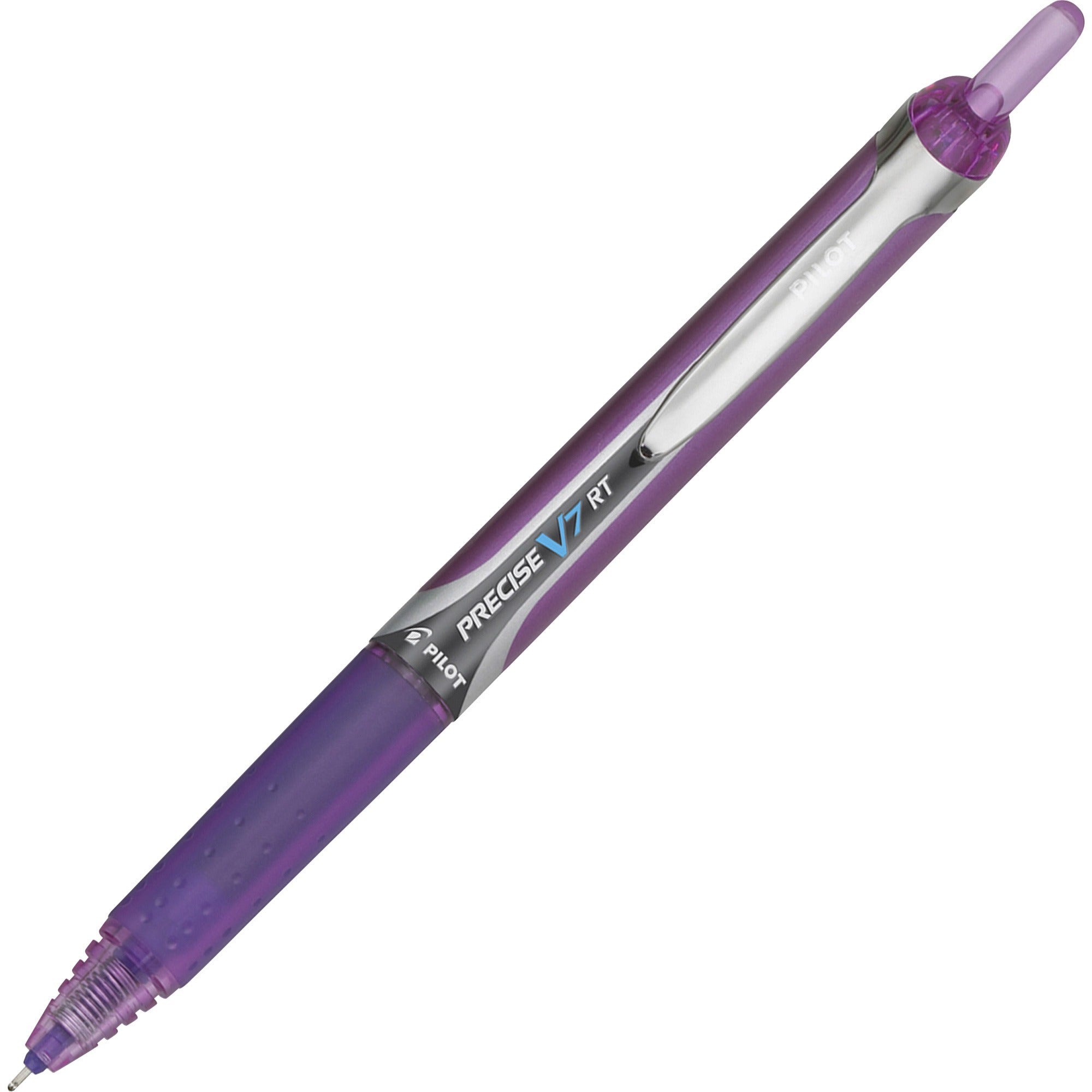 Pilot Precise V7 RT Fine Premium Retractable Rolling Ball Pens - 0.7 mm Fine Pen Point - Refillable - Retractable - Purple Ink - Water Based - Purple Barrel - 1 Each