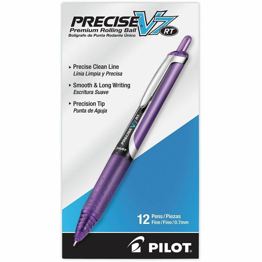 Pilot Precise V7 RT Fine Premium Retractable Rolling Ball Pens - 0.7 mm Fine Pen Point - Refillable - Retractable - Purple Ink - Water Based - Purple Barrel - 1 Each