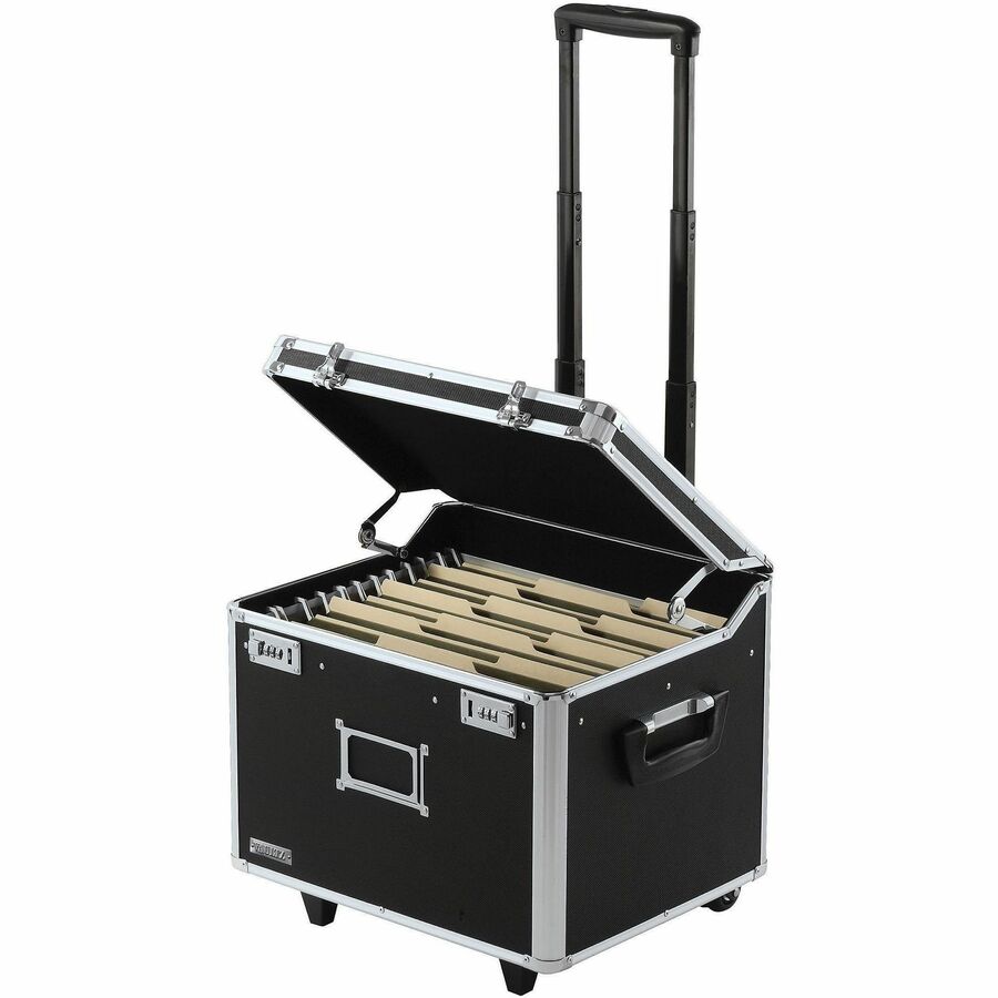 Vaultz Mobile Letter/Legal Chest - Telescopic Handle - 2 Casters - Polyvinyl Chloride (PVC) - 17.50" Width x 15.50" Depth x 14.50" Height - Black - 1 Each