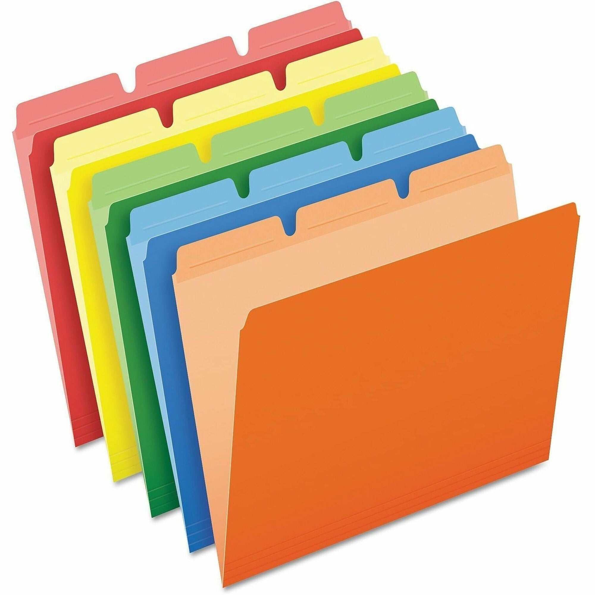 Pendaflex Ready-Tab 1/3 Tab Cut Letter Top Tab File Folder - 8 1/2" x 11" - Assorted Tab Position - Red, Orange, Yellow, Green, Blue - Reinforced Tab - 50 / Box