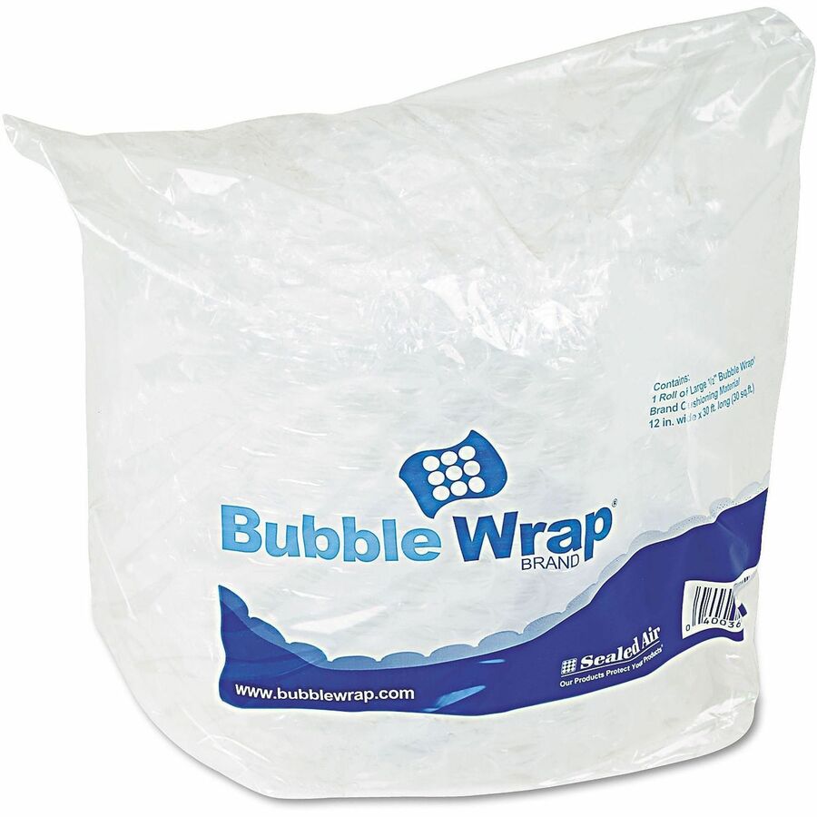 Sealed Air Cushioning Bubble Wrap - 12" Width x 30 ft Length - 0.5" Bubble Size - Perforated - Clear - 1 / Roll